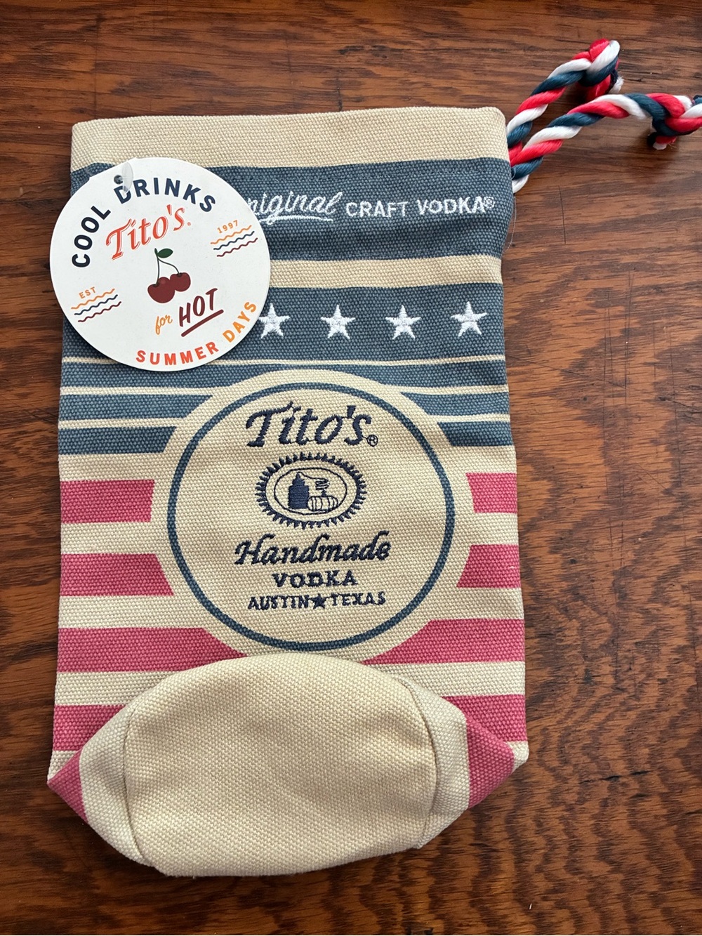 Tito's Handmade Vodka Drawstring Canvas Bag American Flag NWT